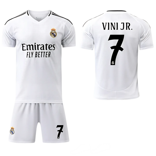 Real Madrid hemmakit 2024/25 barn med Vinícius Jr – tröja och shorts